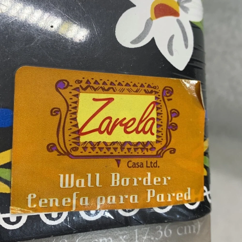 Home Trends Zarela wall border 18 ft PrePasted black flowers birds folk flowers
